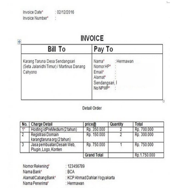 Contoh Invoice Pembayaran Jasa