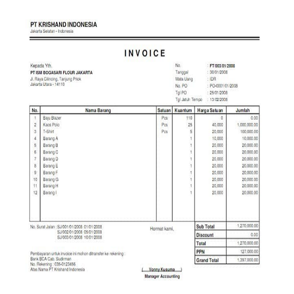 Contoh Invoice Pembayaran Barang